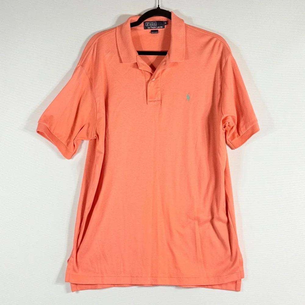 Vintage Polo Ralph Lauren Mens XL Shirt Coral Logo Short Sleeve‎ Preppy Classic